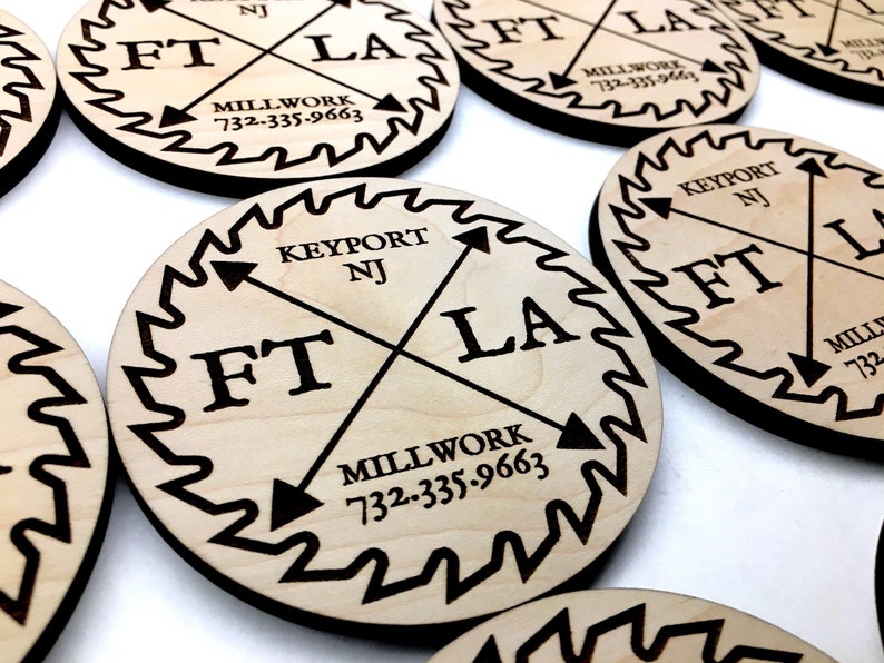 Rustic wooden coasters with custom engraving, ideal for farmhouse décor, wedding party gifts, or business thank-you gifts. Laser-cut from premium American maple.
