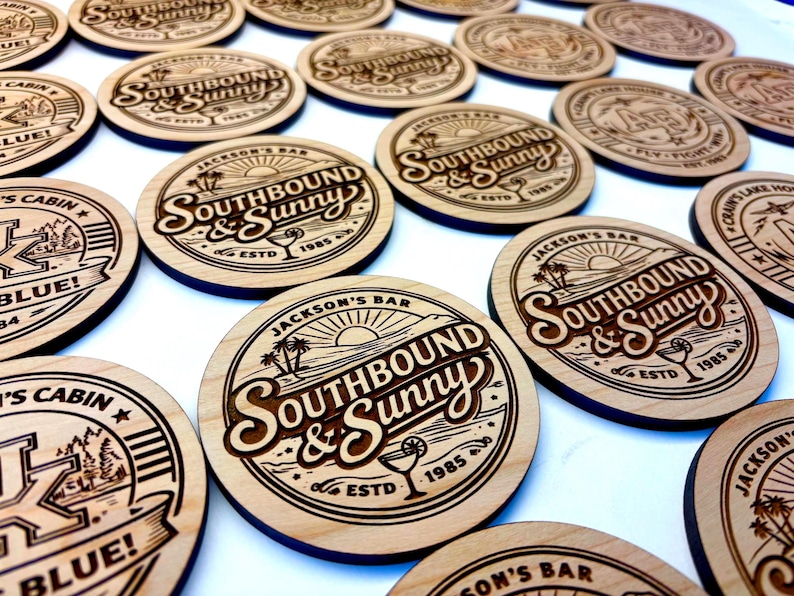 Custom Wood Coasters – Personalized Logo - Engraved Set for Corporate & Employee Gifts in Bulk image 4