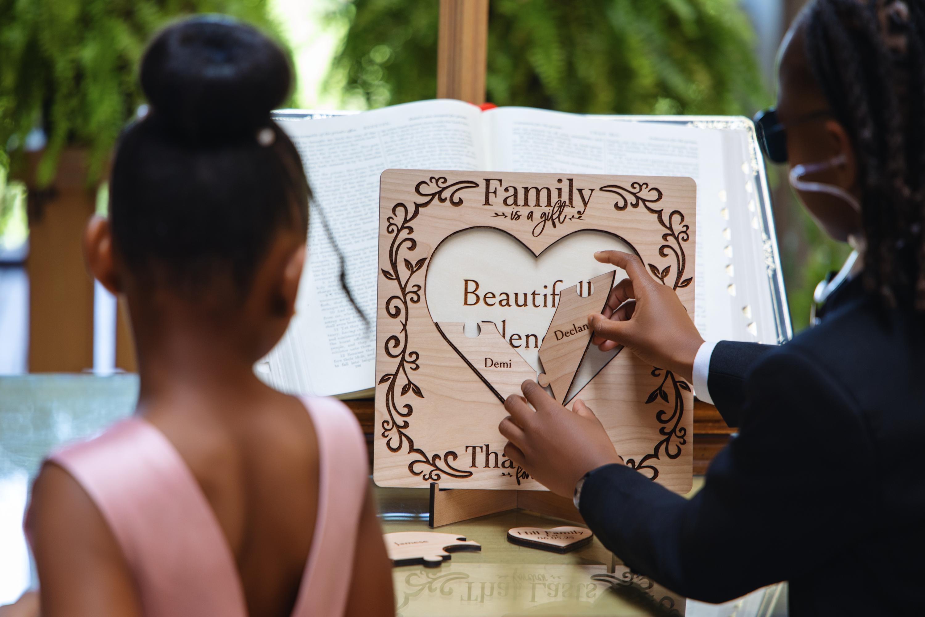 Personalized Unity Ceremony Puzzle: Blended Family Wood Heart Sign