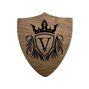 Custom Engraved Wood Shield – Personalized Battle Shield for Kids | Wooden Toy Sword & Shield | Dress-Up, Cosplay, Decor Gift