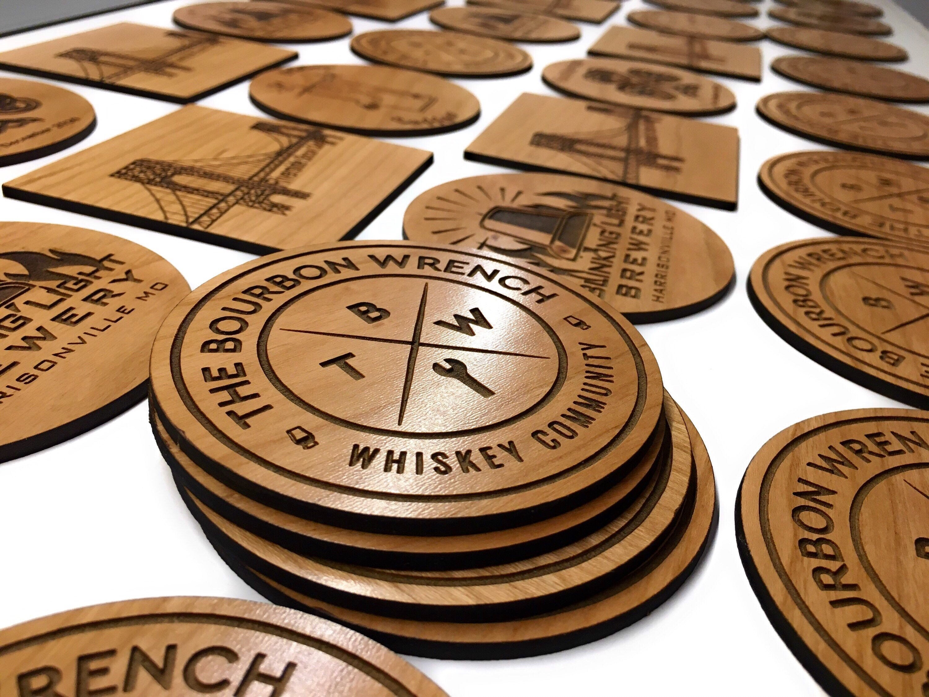Custom Coasters Wood Personalized Logo Engraved Gift Etsy