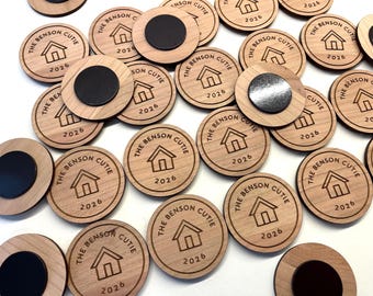Custom Engraved Wood Magnets: Personalized Wedding Favors & Logo Gifts
