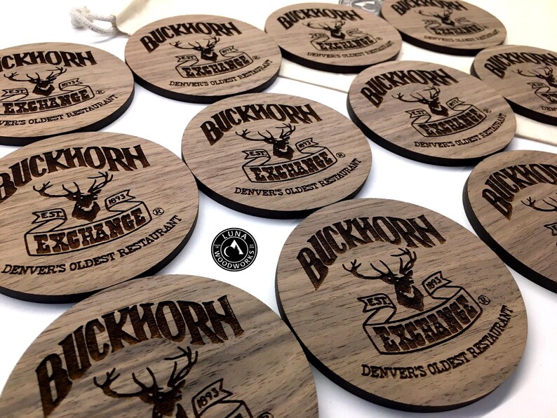 Custom logo coasters handcrafted from real hardwood, perfect for weddings, corporate events, or unique holiday gifts. Add your design for a one-of-a-kind personalized touch.