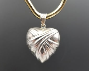 Vintage Sterling Silver Puffy Heart Pendant, Dimensional Pendant, Gift for Her, Girlfriend Gift, Heart Jewelry, Silver Pendant