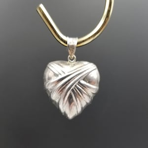 Vintage Sterling Silver Puffy Heart Pendant, Dimensional Pendant, Gift for Her, Girlfriend Gift, Heart Jewelry, Silver Pendant