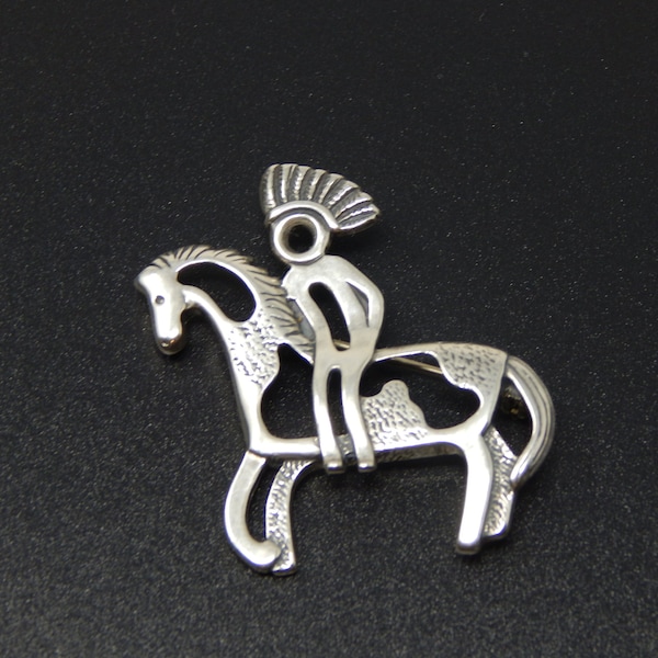 Sterling Silver, Native American Warrior, Riding Horse Brooch, Southwestern Jewelry, Horse Pin by Carolyn Pollack, Warrior on Horse Pin