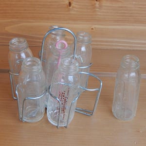 Vintage Glass Bottle Set,  3&quot; Evenflow Doll Bottle, Mini Glass Bottles, Metal Sterilization Holder, Antique Doll Accessory, Baby Bottle Toy