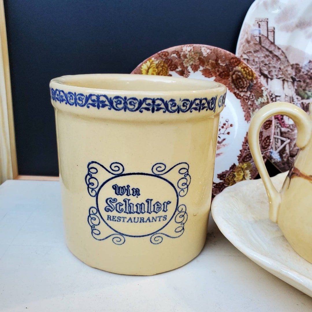 Vintage Advertising Win Schuler Restaurant Bar Stoneware Crock, Kitchen