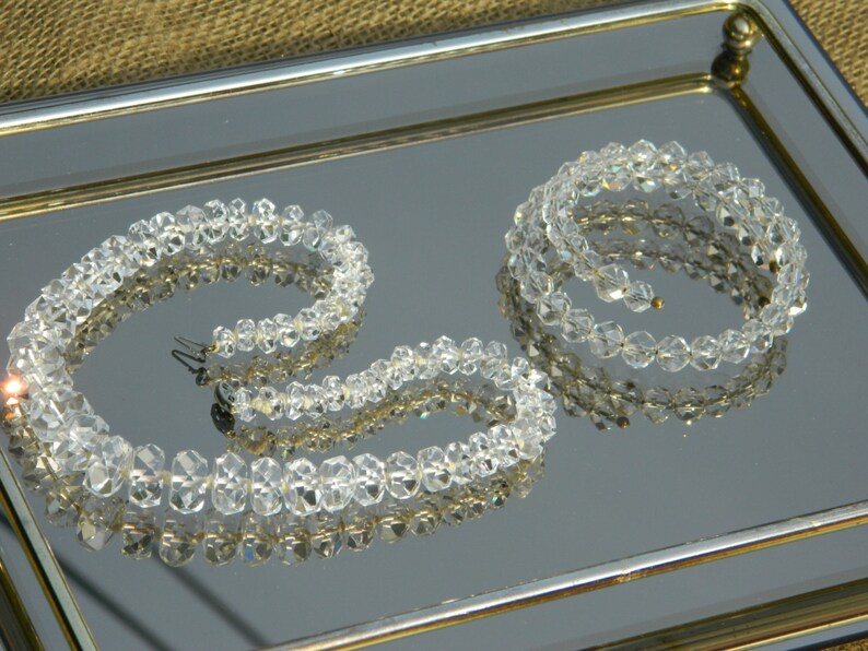 Hand Knotted Necklace Vintage Memory Bracelet Vintage Multi-Faceted Necklace Clear Crystal Glass Necklace Graduated Size Beads