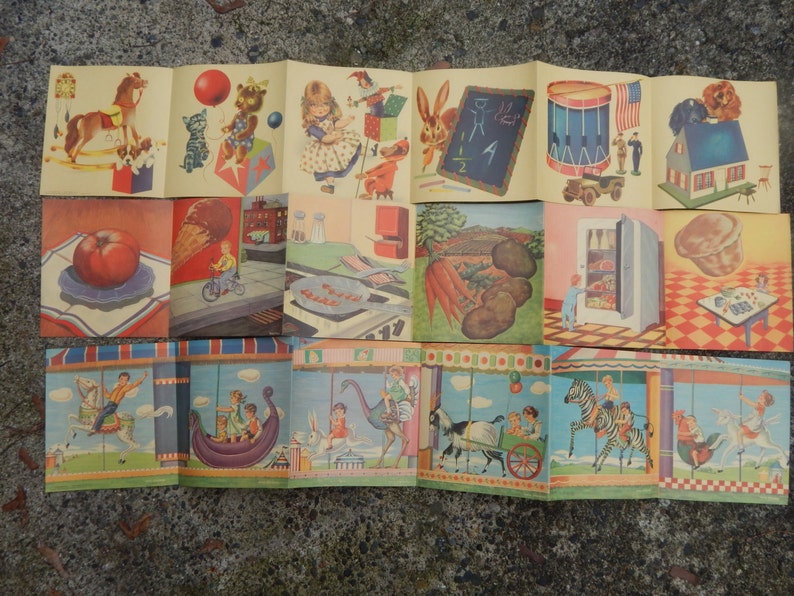 Vintage Childrens Illustrated, Fold Out Books, Collectible Panoramic Books, Lets Eat Lets Play, and Merry Go Round Book, Illustrated Books image 3