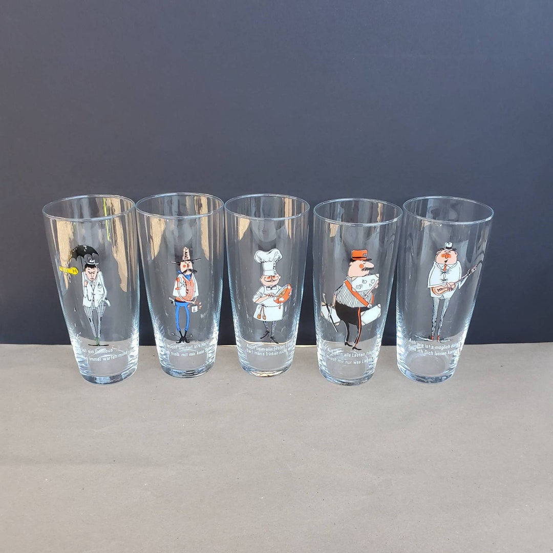 Bar Glasses Set of 5, MCM Bar, Vintage Home Bar, German Bar Glass Set