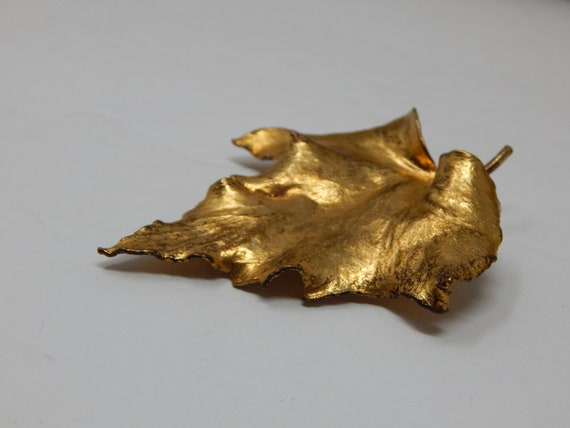 Vintage Danish Leaf Brooch, Gold Leaf Pin, Denmar… - image 5