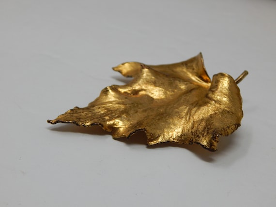 Vintage Danish Leaf Brooch, Gold Leaf Pin, Denmar… - image 2