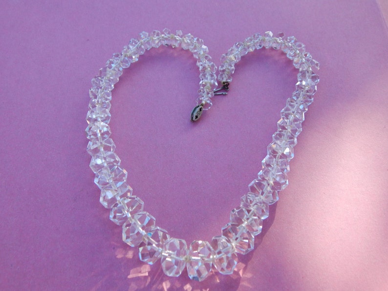 Hand Knotted Necklace Vintage Memory Bracelet Vintage Multi-Faceted Necklace Clear Crystal Glass Necklace Graduated Size Beads