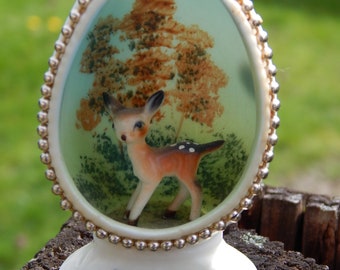 Disney Bambi, Hand Painted Forest Scene In Egg, Walt Disney Productions, Bone China Japan, Disneyana, Bambi Collectible, Disney from Japan