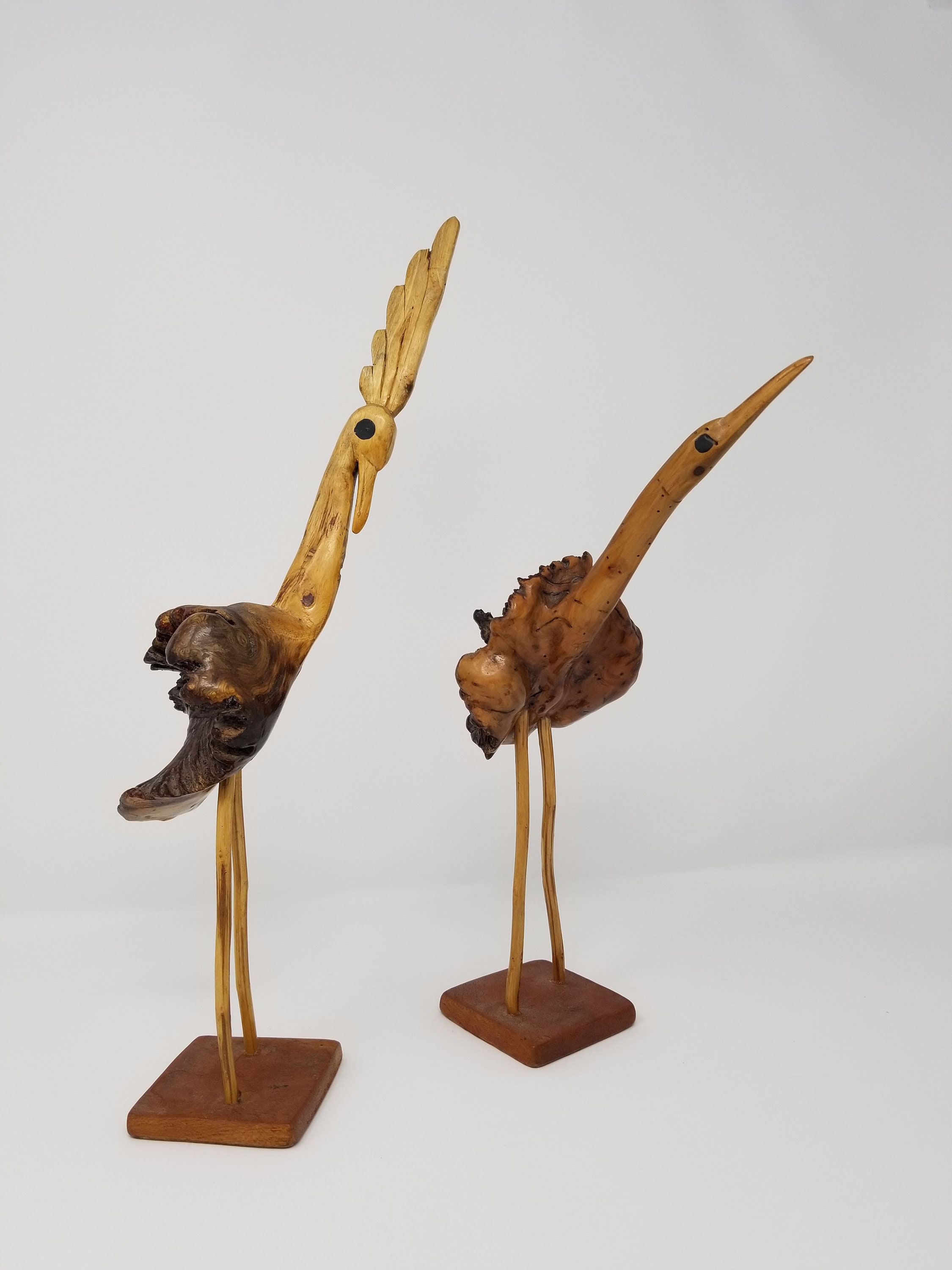 Vintage Burl Wood Birds Folk Art Carved Birds Cabin Decor Etsy