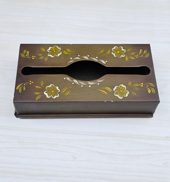Vintage Hand Painted Tissue Box, Tissue Dispenser, Hand painted, 1950s, Bathroom Decor, Wall Mounted Tissue Holder Floral Design, Gift Idea