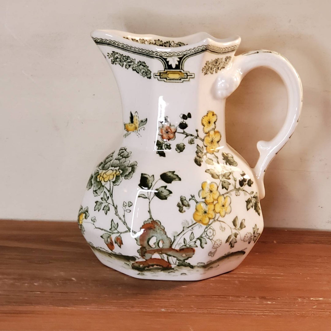 Vintage English Ironstone Pitcher England, Masons Manchu White and