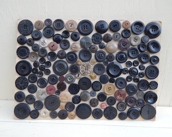 Vintage Mix of Black Brown Buttons 135 Buttons, Lot of Buttons Sewn on Board. Random Round Buttons, Old Buttons, Salesman Sample Buttons