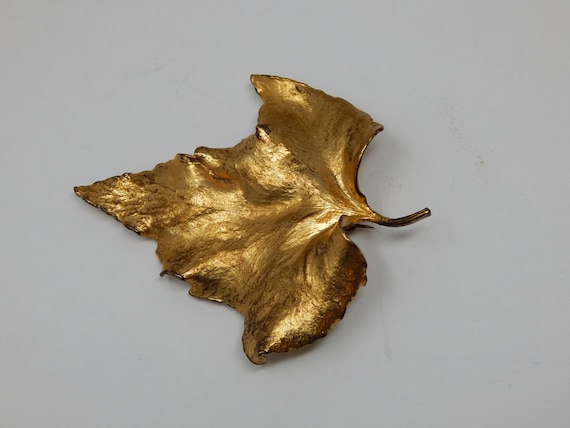 Vintage Danish Leaf Brooch, Gold Leaf Pin, Denmar… - image 1