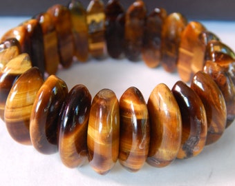 Tigers Eye Stretch Bracelet, Gemstone Bracelet, Vintage Bracelet, Statement Bracelet, Beautiful Silky Luster, Chunky Stretch Bracelet, Boho