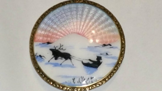 Vintage Norwegian Scenic Pin, Mountain Snow Lands… - image 1