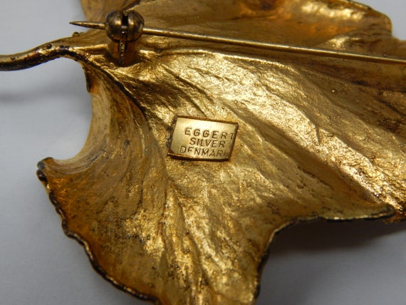 Vintage Danish Leaf Brooch, Gold Leaf Pin, Denmar… - image 4