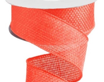 2.5 Neon Flow Pink Dupioni Wired Ribbon ~ Coral ~ Faux Silk ~ Wired Edges ~ 10 Yard Roll