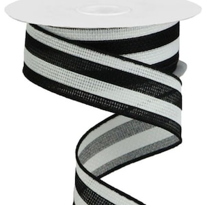 Black White Vertical Stripe Ribbon, Wired Ribbon, Wreath Supplies, Black White Stripe Wired Ribbon, Everyday Ribbon, 1.5 inch x 10 yards