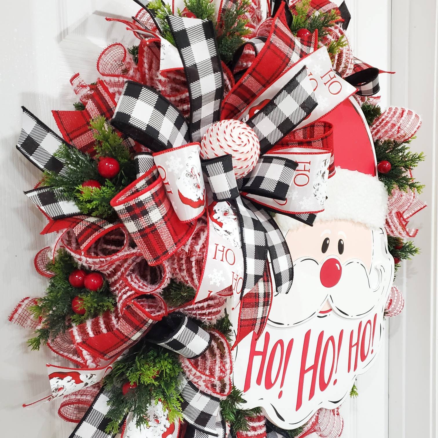 Christmas Santa Wreath Santa Claus Wreath Red Black and | Etsy