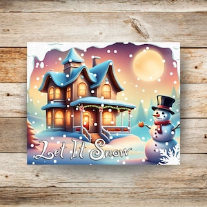 Let It Snow Sign, Snowman Wreath Sign, Snowy Christmas Sign, Winter Wall Decor, Holiday Wall Sign, Winter Scene Wall Decor, Christmas Decor
