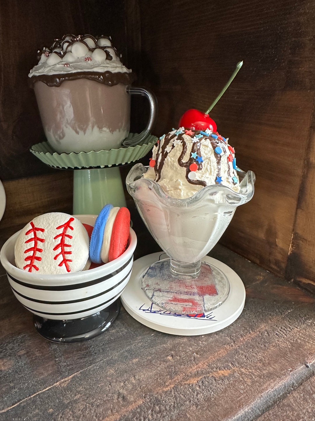 Fake Vanilla Ice Cream Sundae, Patriotic Tiered Tray Decor, Ice Cream ...
