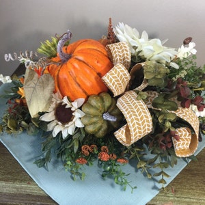 Fall Pumpkin Centerpiece, Pumpkin Centerpiece, Orange Pumpkin Centerpiece, Fall Table Decor, Fall Decor, Fall Centerpiece for Table