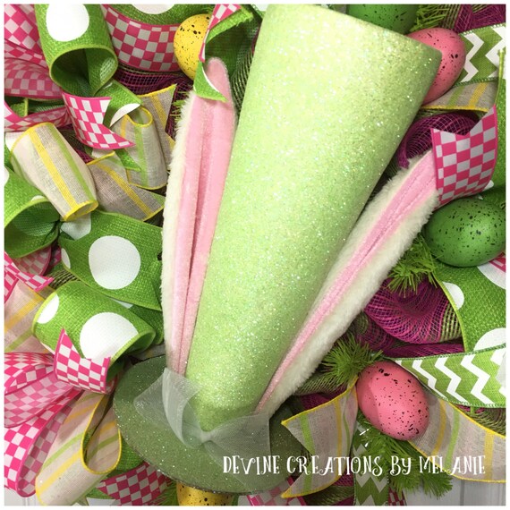 Easter Wreath Easter Bunny Wreath Pink And Lime Green Easter Wreath Spring Wreath Easter Mesh Wreath Easter Decor Spring Decor - 