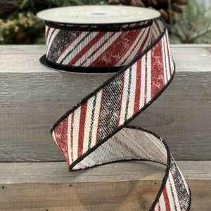 Striped Designer Ribbon, Wired Ribbon, Red Black Stripe Ribbon, Everyday Ribbon, Christmas Ribbon, Valentines Ribbon, Wreath Supply