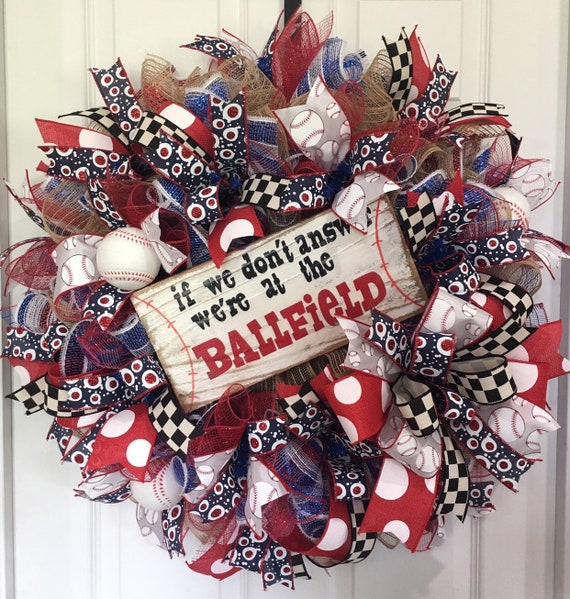 Baseball Wreath Summer Wreath Baseball Front Door Wreath Etsy