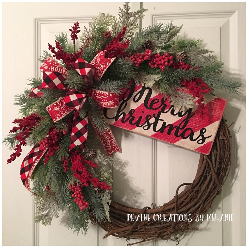 Christmas Grapevine Wreath Merry Christmas Wreath Candy Cane Etsy