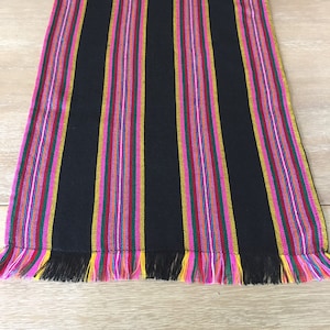 Mexican fabric table runner. Striped black and pink, custom placemats, napkins or tablecloth available. Mexican Linen, Fiesta Decor, Serape