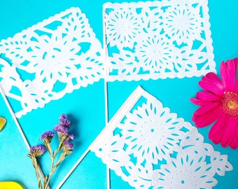 Papel Picado Flags: Mexican Fiesta Wedding Centerpiece Decor, Set of 12