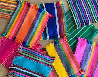 Mexican Fiesta Cocktail Napkins: Striped Woven Cambaya, Set of 6