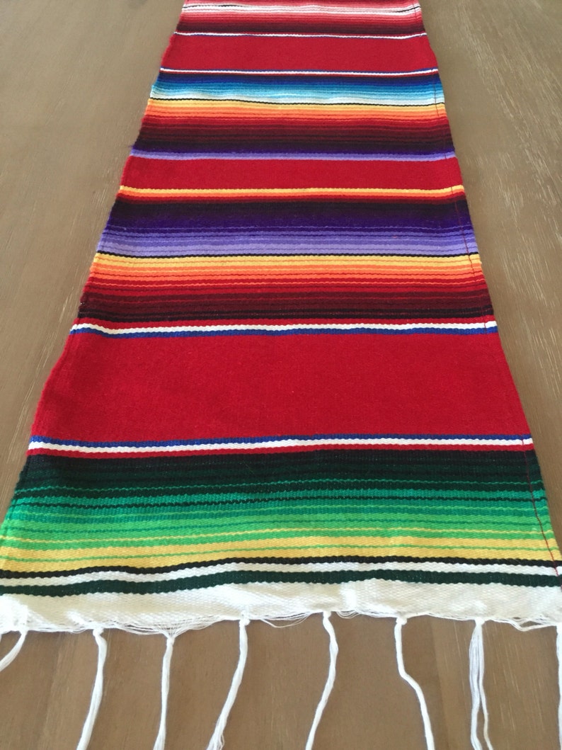 Mexican Blanket Serape Table Runner Colorful Red Etsy