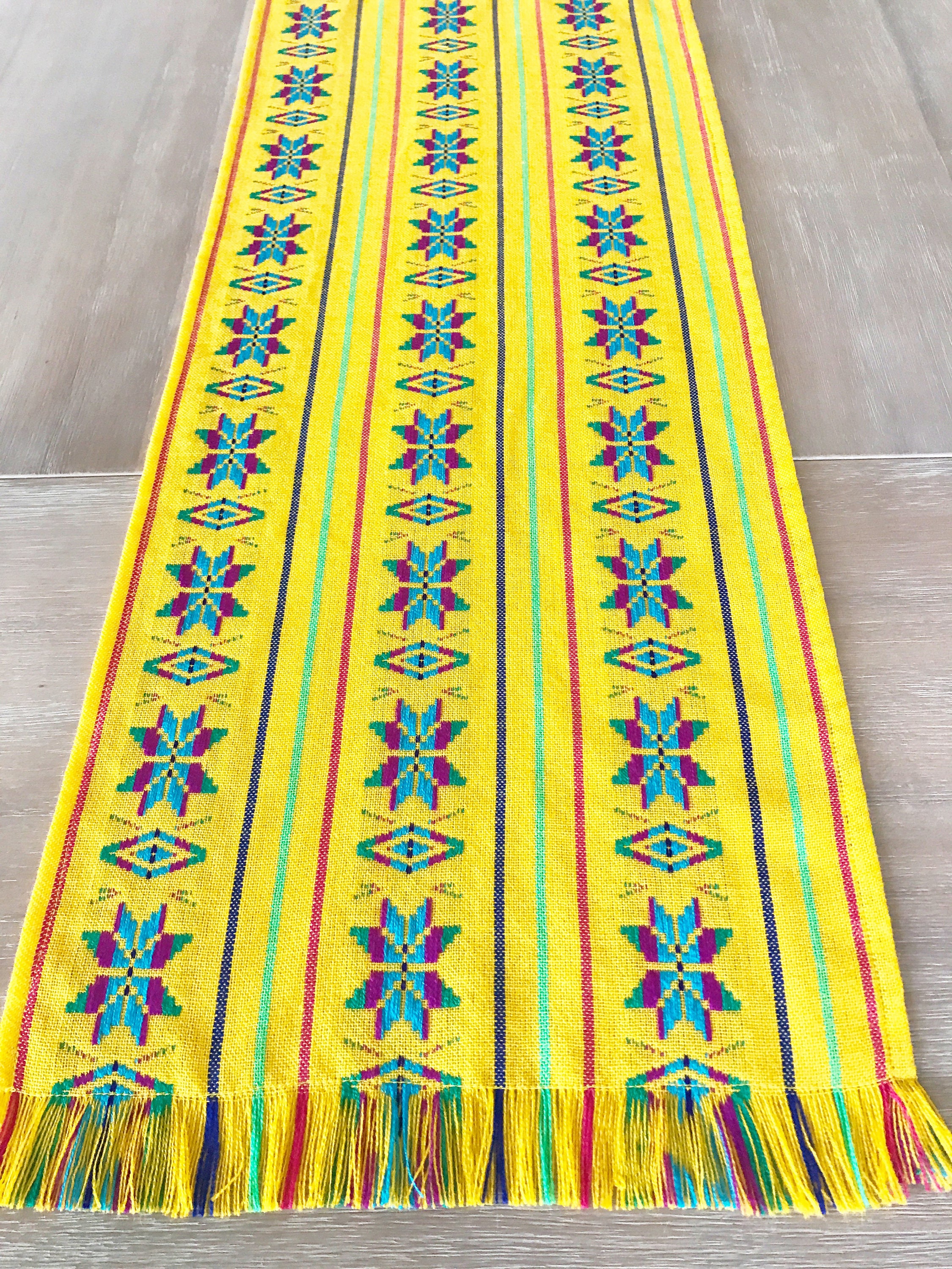 Mexican table runner tablecloth or napkins. Yellow Etsy
