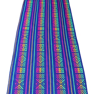 Mexican table runner, 72” Bohemian Blue Fabric, Mexican fiesta decorations, dia de los muertos decor, Cinco de Mayo, artisan table linens