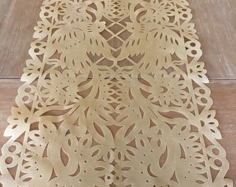Bohemian table runner, TAN synthetic fabric, Mexican fiesta party decoration, party supplies, bridal shower, rustic wedding table runner