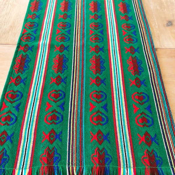 Mexican Table Runner: Green Fiesta Decor, Otomi Linens (72")