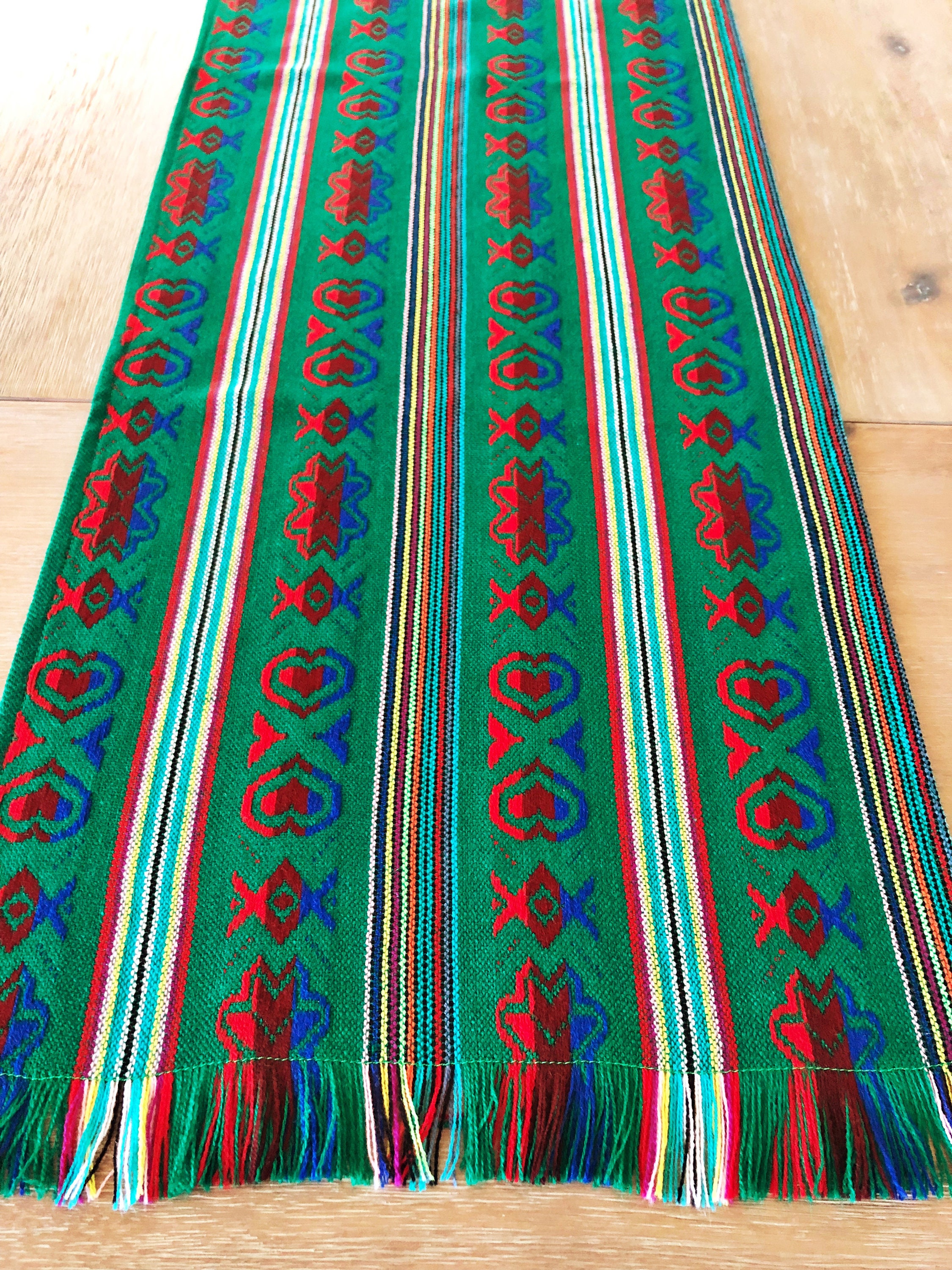 Fiesta decoration Mexican table runner 72 Flag green artisan linens Southwestern design otomi bohemian decor bohochic wedding