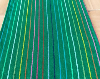 Mexican Tablecloth: Green Rainbow Serape Fabric, Boho Table Runner
