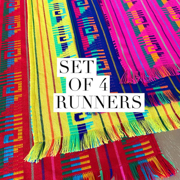 Decoración de fiesta, Juego de 4 caminos de mesa mexicanos, precio con descuento, estampados boho, fiesta arcoíris colorida, decoración arcoíris, orgullo