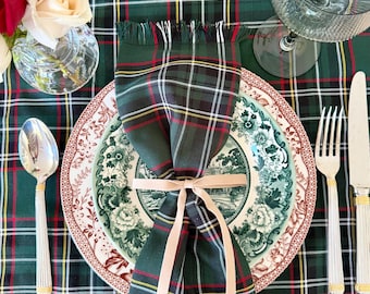 Christmas Plaid Table Runner or Napkins: Traditional British Holiday Decor, Thanksgiving linens. Choose your size.
