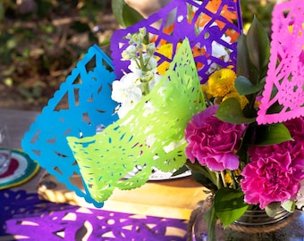 Mexican Papel Picado Flags: Fiesta Centerpiece Decor, Set of 12